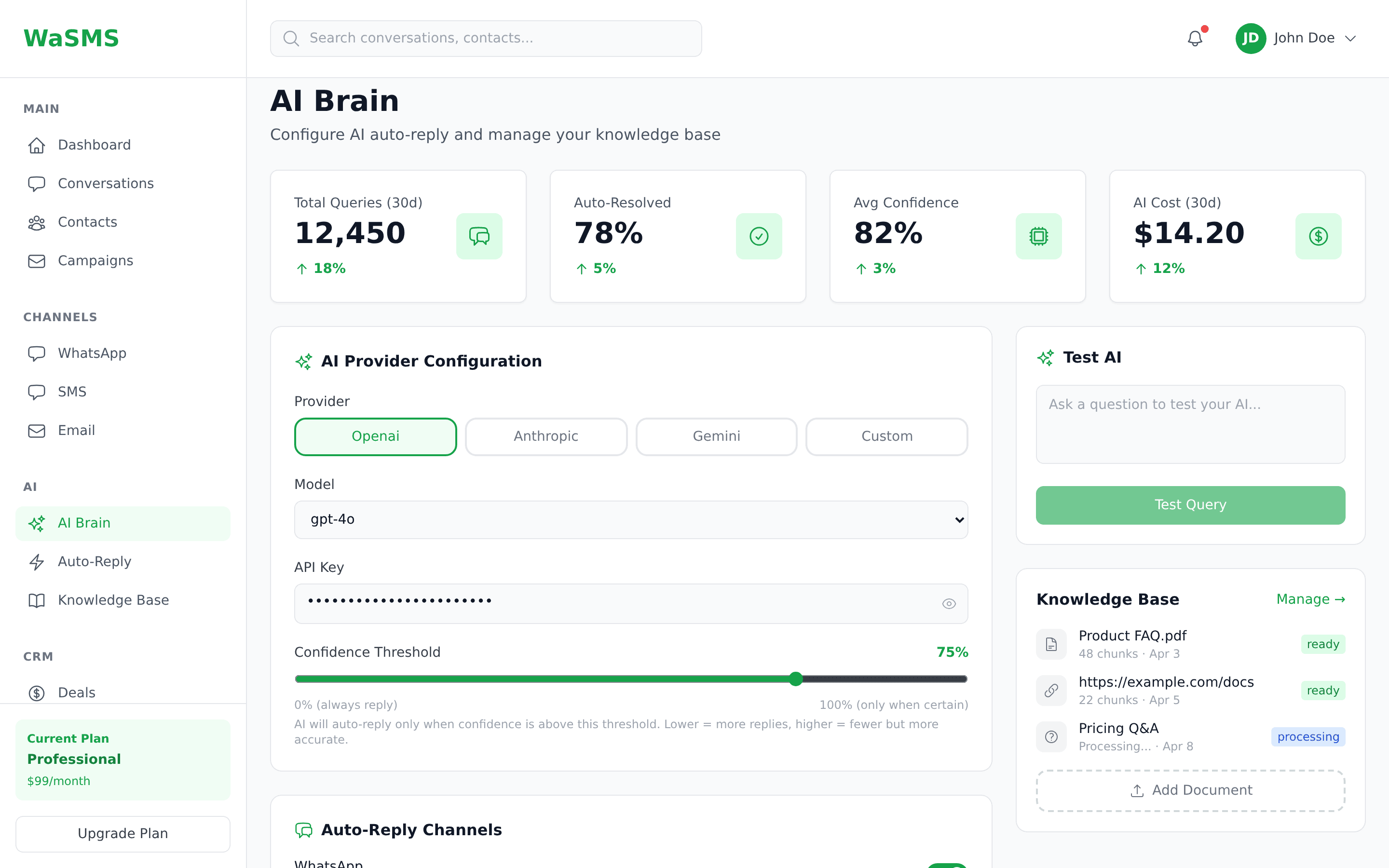 WaSMS AI Brain