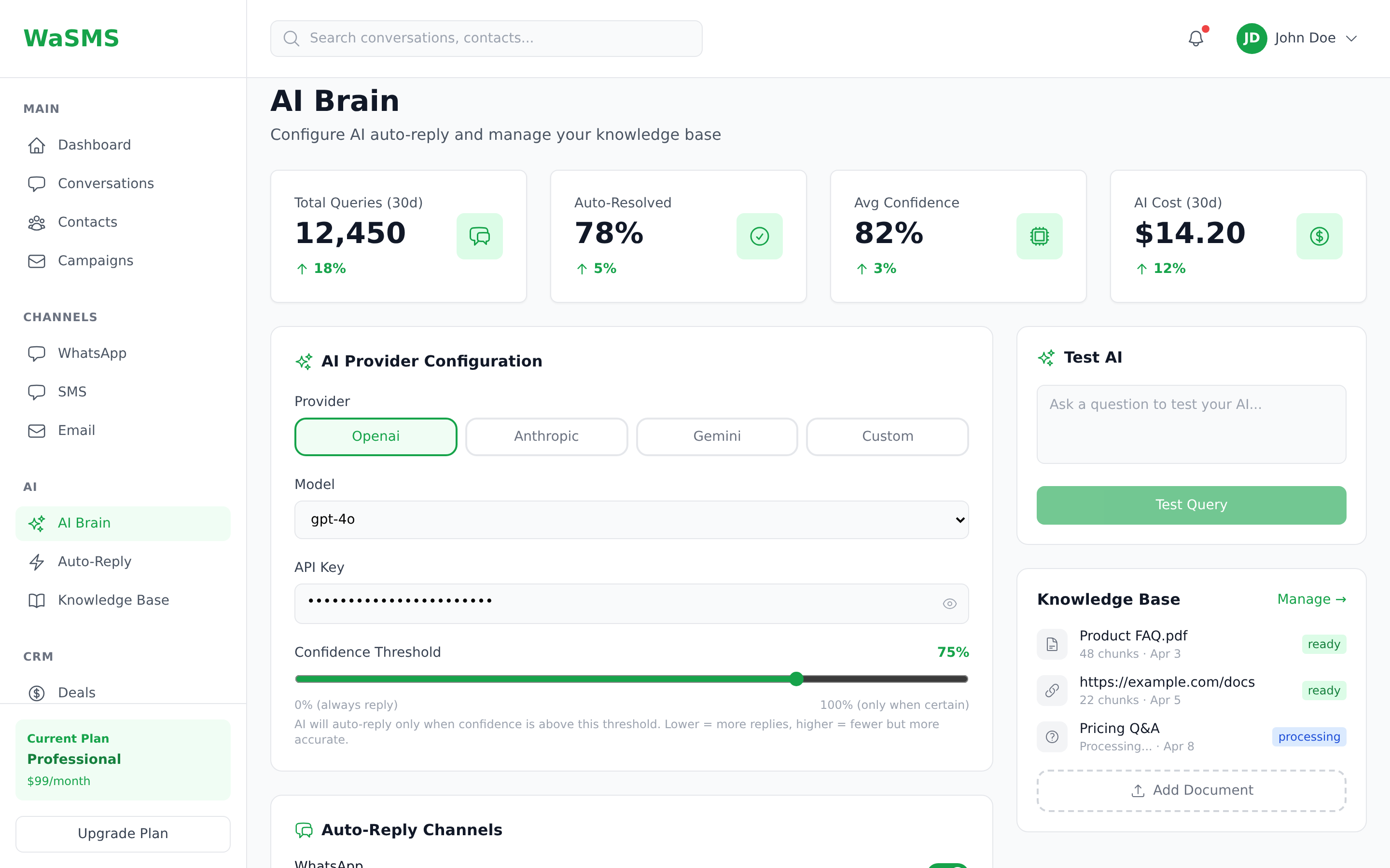 WaSMS AI Brain
